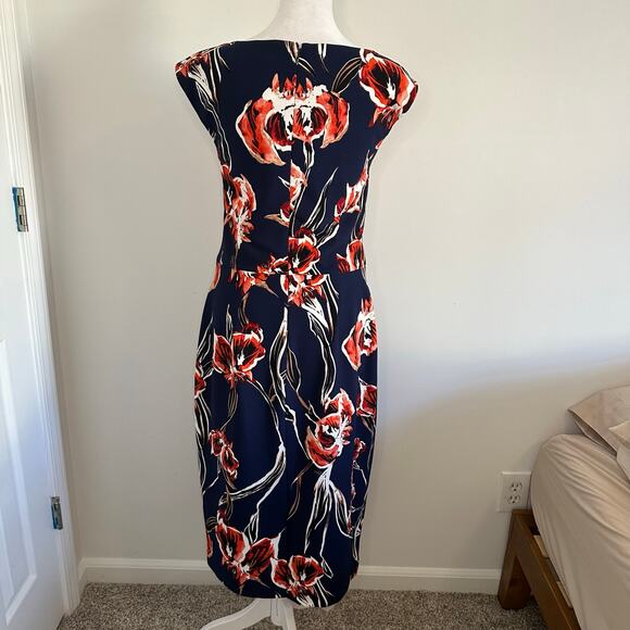 Ivanka Trump navy blue floral midi dress size 10 - Picture 5 of 12